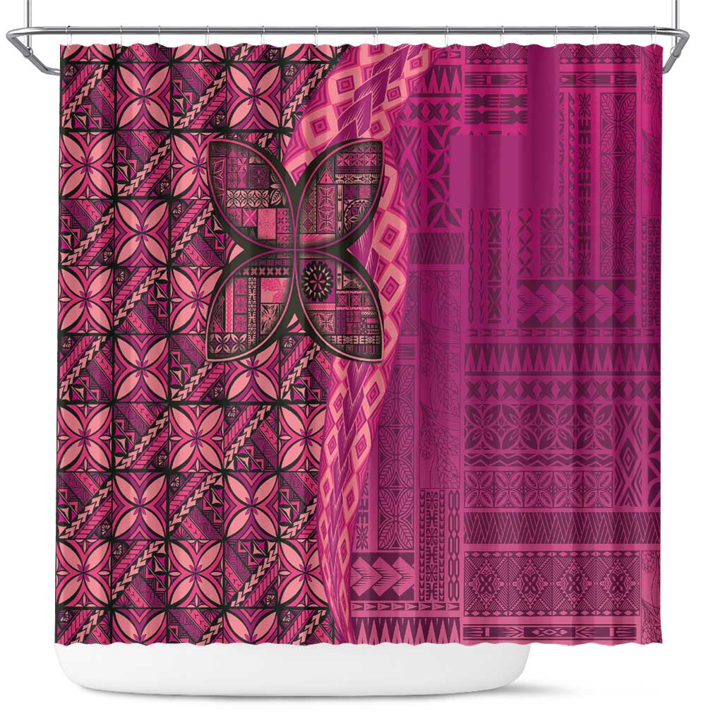 Samoan Pacific Tribal Flower Geometric Art Tattoos Shower Curtain Siapo Pattern Romantic Rose - Polynesian Pride
