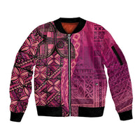 Samoan Pacific Tribal Flower Geometric Art Tattoos Sleeve Zip Bomber Jacket Siapo Pattern Romantic Rose - Polynesian Pride
