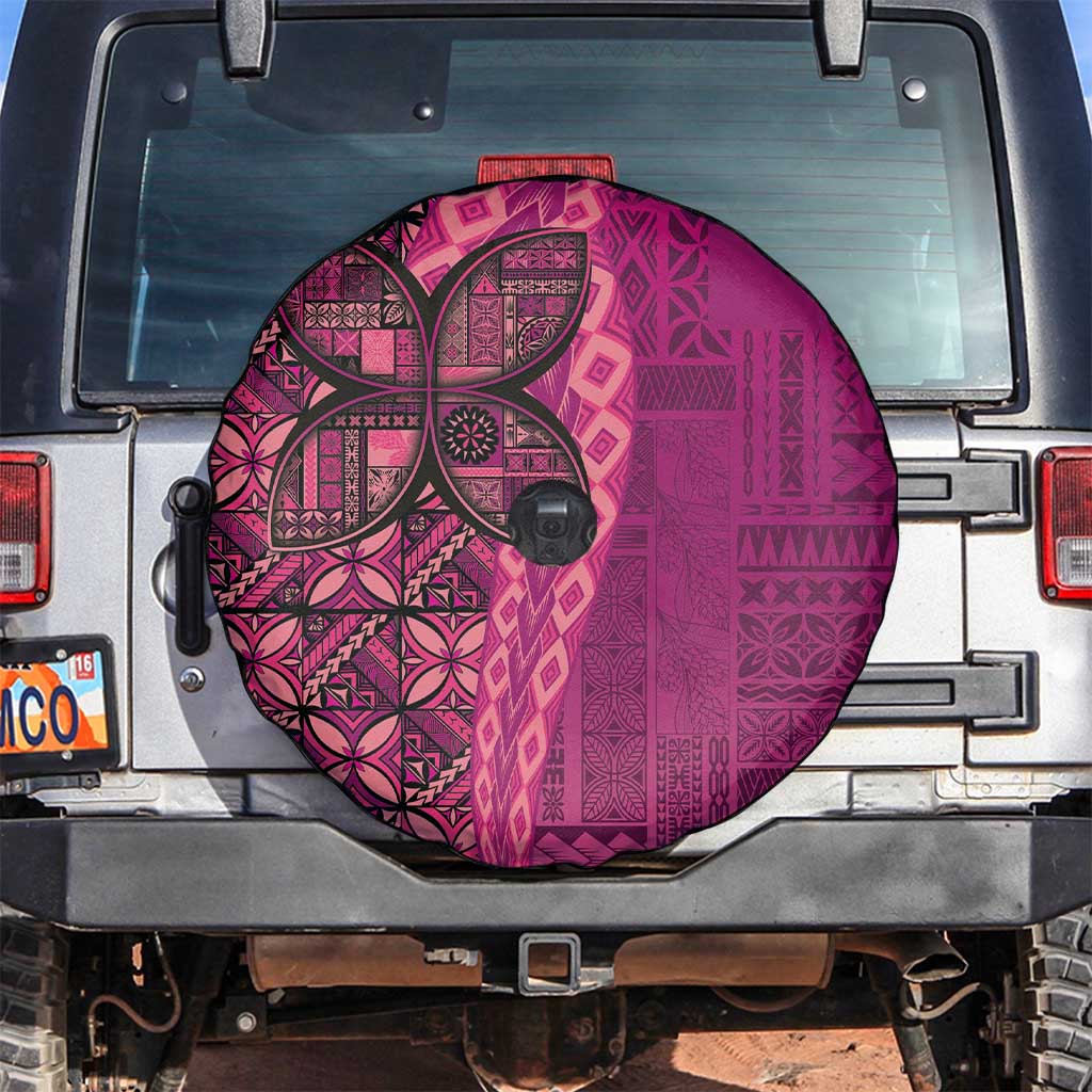 Samoan Pacific Tribal Flower Geometric Art Tattoos Spare Tire Cover Siapo Pattern Romantic Rose LT03 Pink - Polynesian Pride