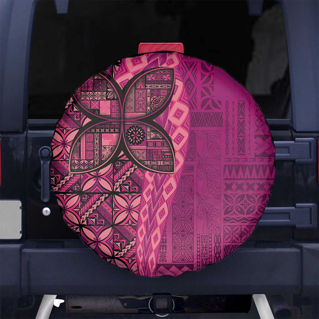 Samoan Pacific Tribal Flower Geometric Art Tattoos Spare Tire Cover Siapo Pattern Romantic Rose LT03 No hole Pink - Polynesian Pride