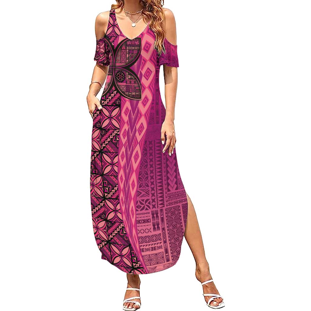 Samoan Pacific Tribal Flower Geometric Art Tattoos Summer Maxi Dress Siapo Pattern Romantic Rose - Polynesian Pride