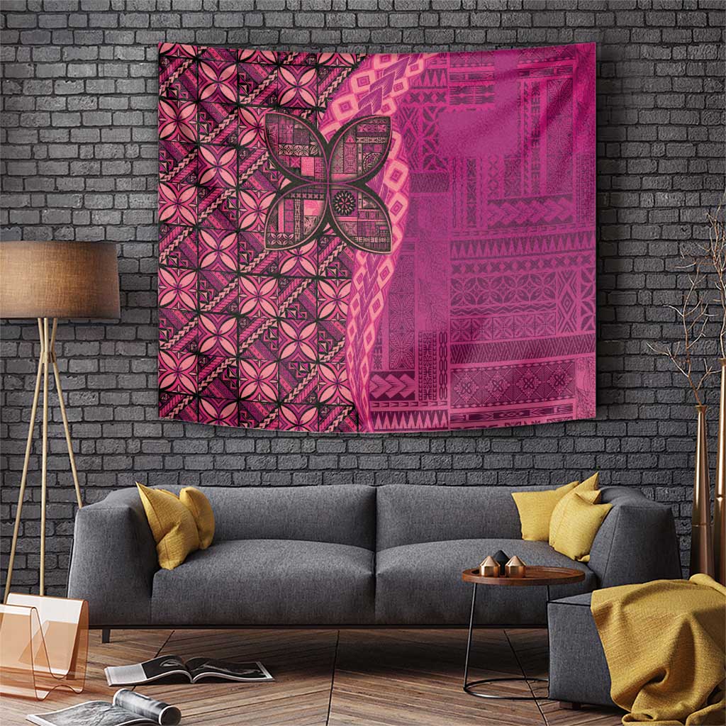 Samoan Pacific Tribal Flower Geometric Art Tattoos Tapestry Siapo Pattern Romantic Rose LT03 Pink - Polynesian Pride