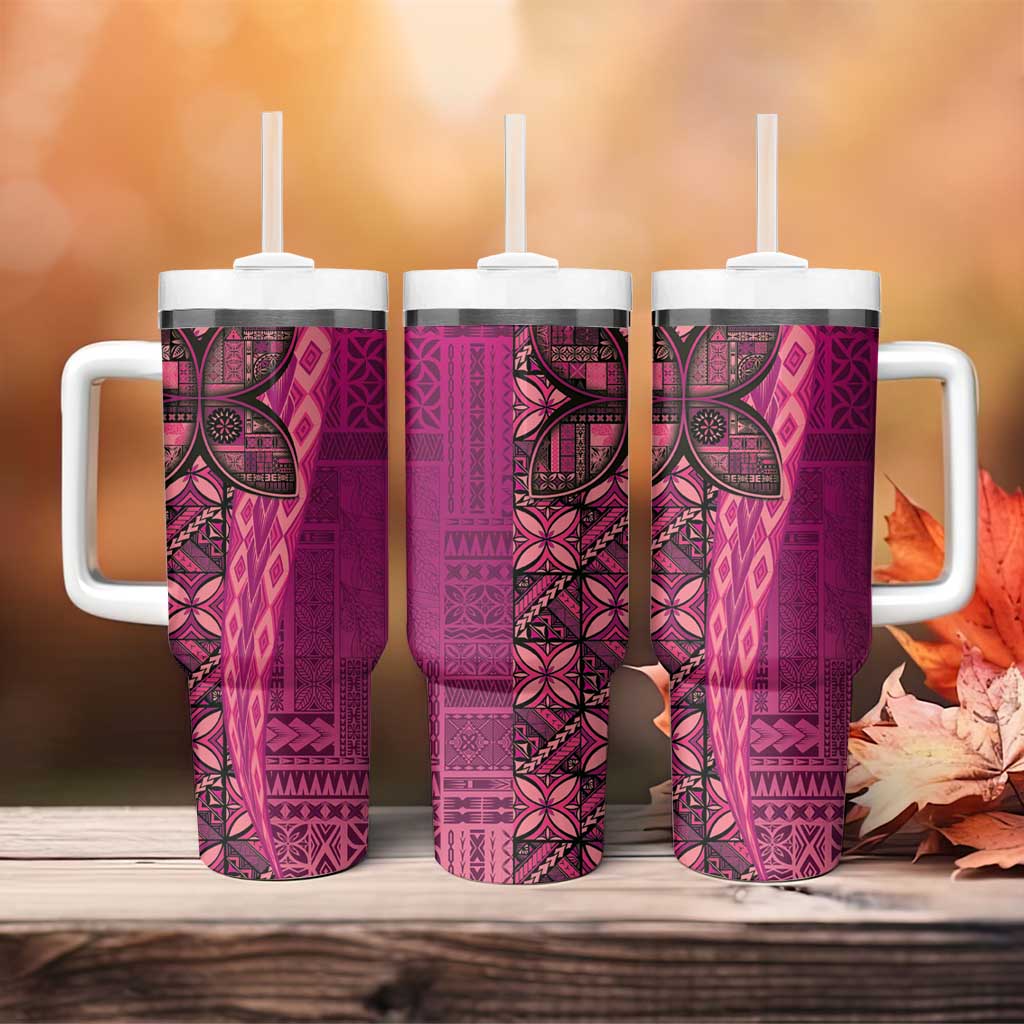 Samoan Pacific Tribal Flower Geometric Art Tattoos Tumbler With Handle Siapo Pattern Romantic Rose - Polynesian Pride