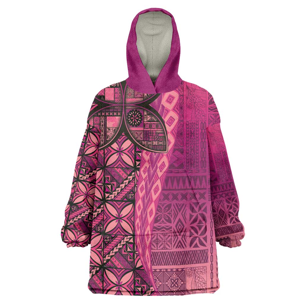 Samoan Pacific Tribal Flower Geometric Art Tattoos Wearable Blanket Hoodie Siapo Pattern Romantic Rose LT03 One Size Pink - Polynesian Pride