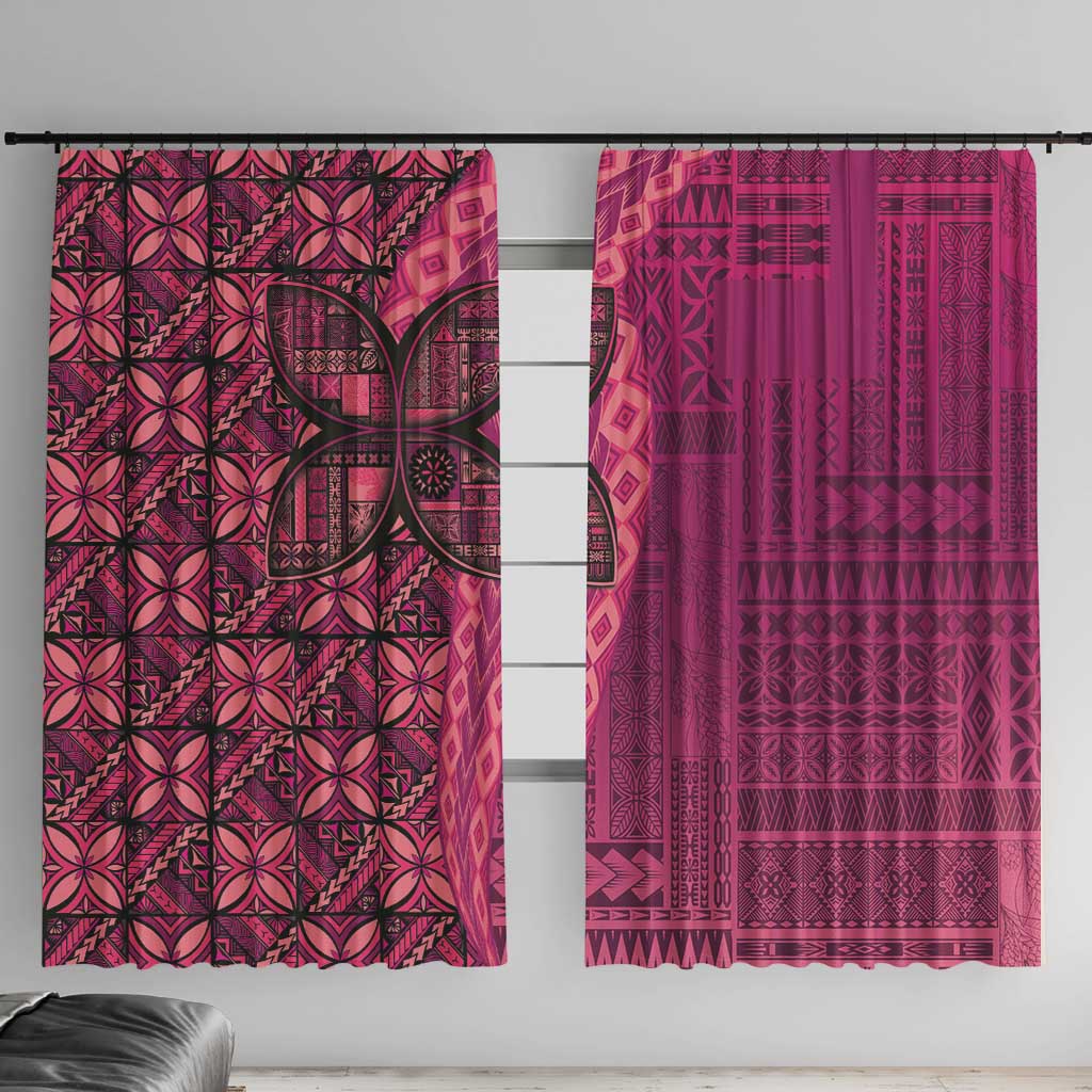 Samoan Pacific Tribal Flower Geometric Art Tattoos Window Curtain Siapo Pattern Romantic Rose LT03 With Hooks Pink - Polynesian Pride
