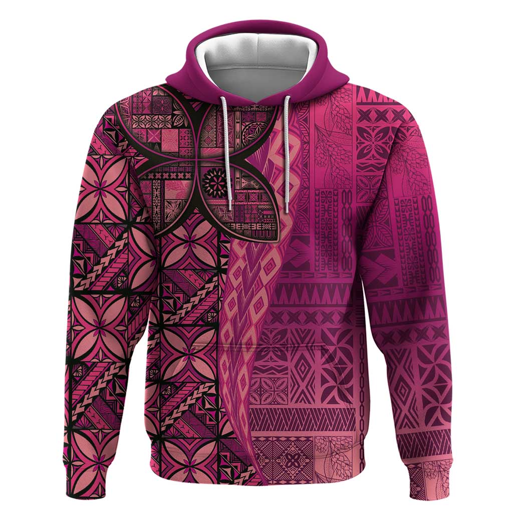 Samoan Pacific Tribal Flower Geometric Art Tattoos Zip Hoodie Siapo Pattern Romantic Rose LT03 Pullover Hoodie Pink - Polynesian Pride