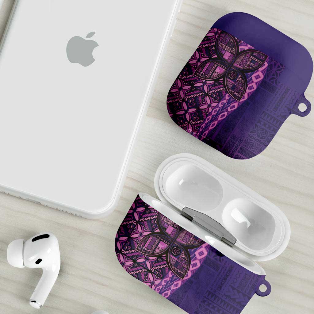 Samoan Pacific Tribal Flower Geometric Art Tattoos AirPods Case Siapo Pattern Purple Haze - Polynesian Pride