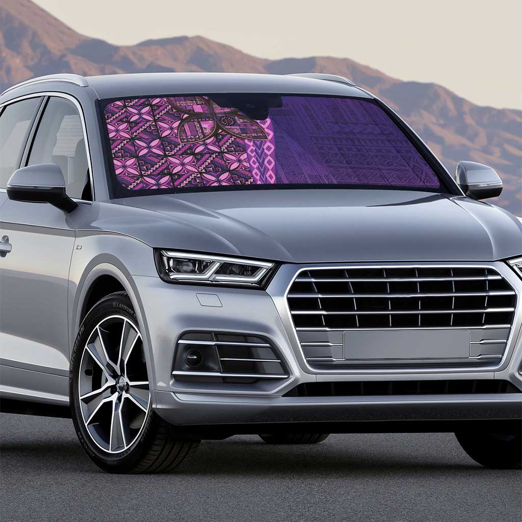 Samoan Pacific Tribal Flower Geometric Art Tattoos Auto Sun Shade Siapo Pattern Purple Haze - Polynesian Pride