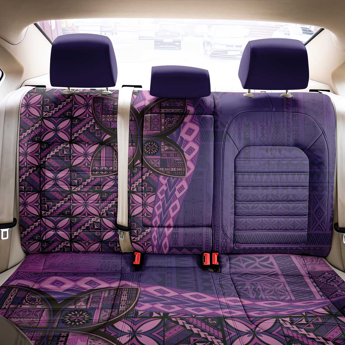 Samoan Pacific Tribal Flower Geometric Art Tattoos Back Car Seat Cover Siapo Pattern Purple Haze - Polynesian Pride