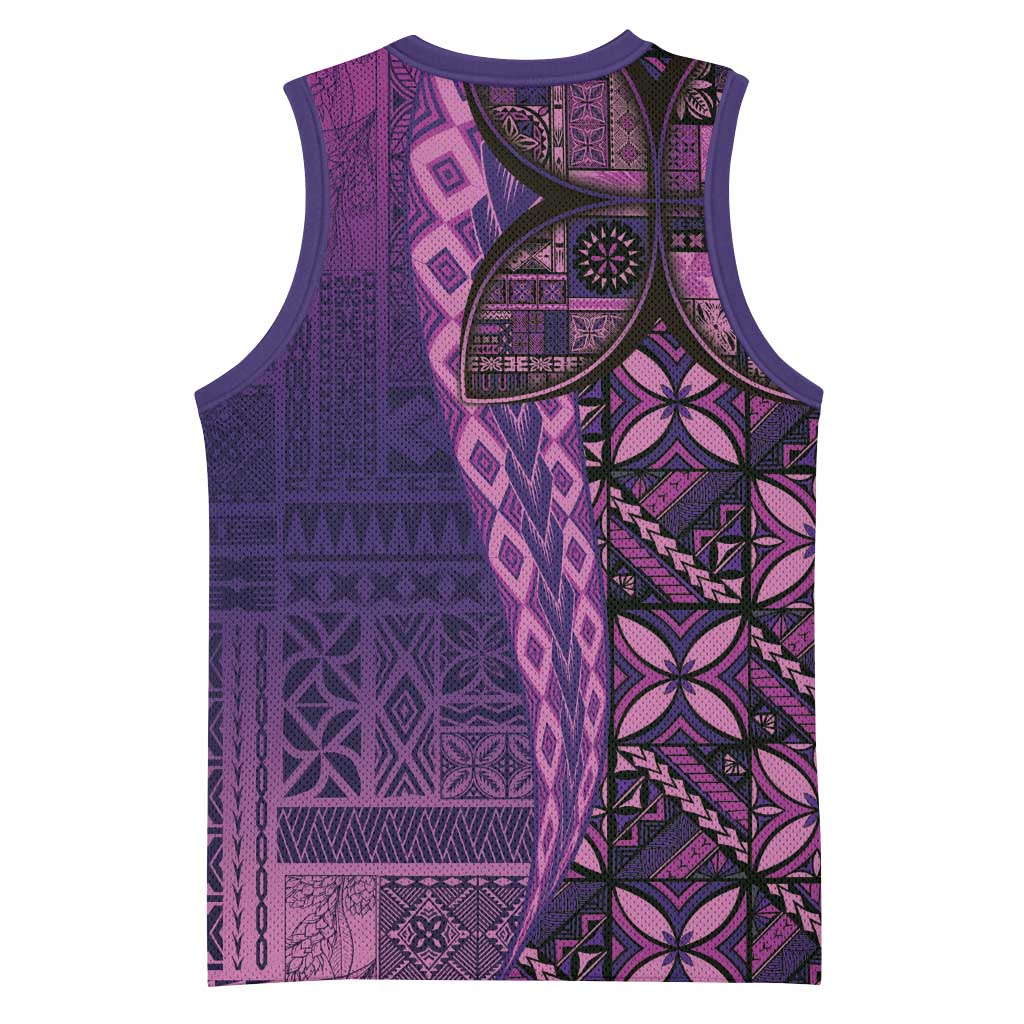 Samoan Pacific Tribal Flower Geometric Art Tattoos Basketball Jersey Siapo Pattern Purple Haze LT03 - Polynesian Pride