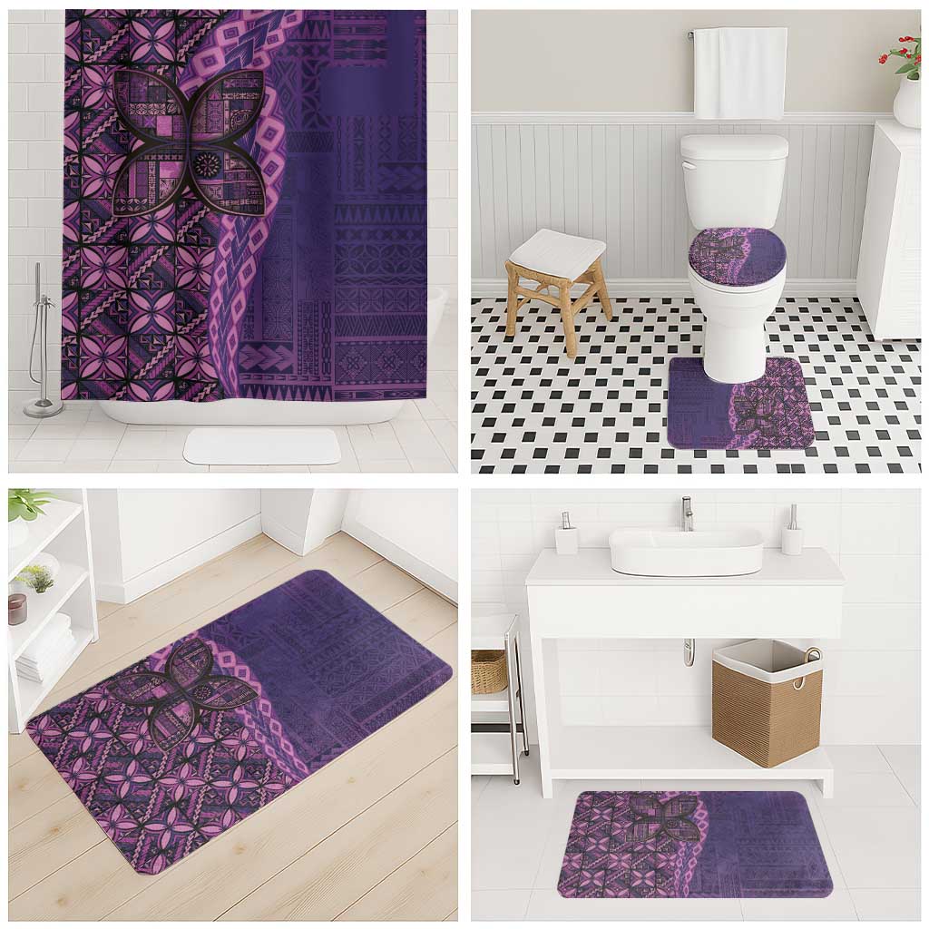 Samoan Pacific Tribal Flower Geometric Art Tattoos Bathroom Set Siapo Pattern Purple Haze - Polynesian Pride