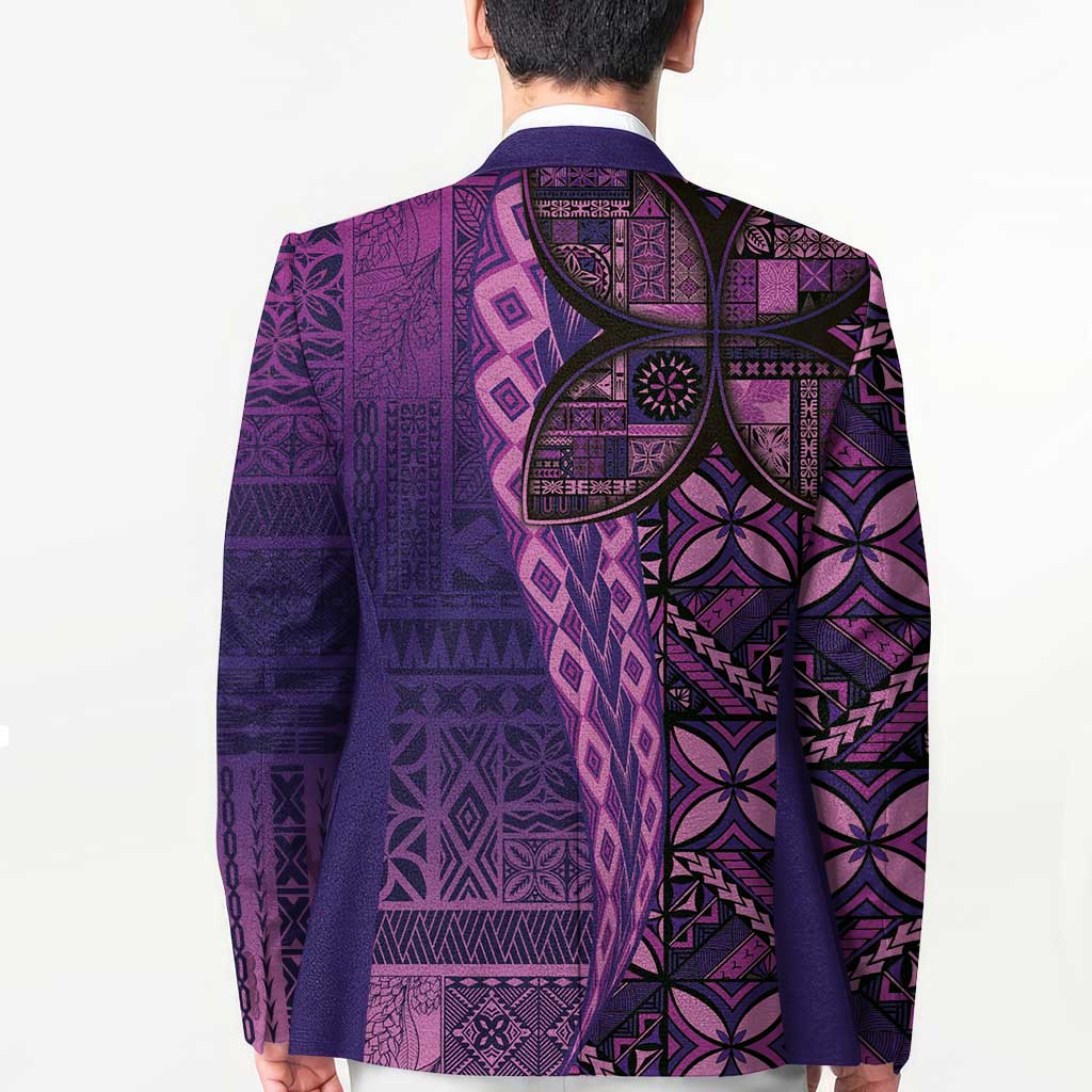 Samoan Pacific Tribal Flower Geometric Art Tattoos Blazer Siapo Pattern Purple Haze - Polynesian Pride