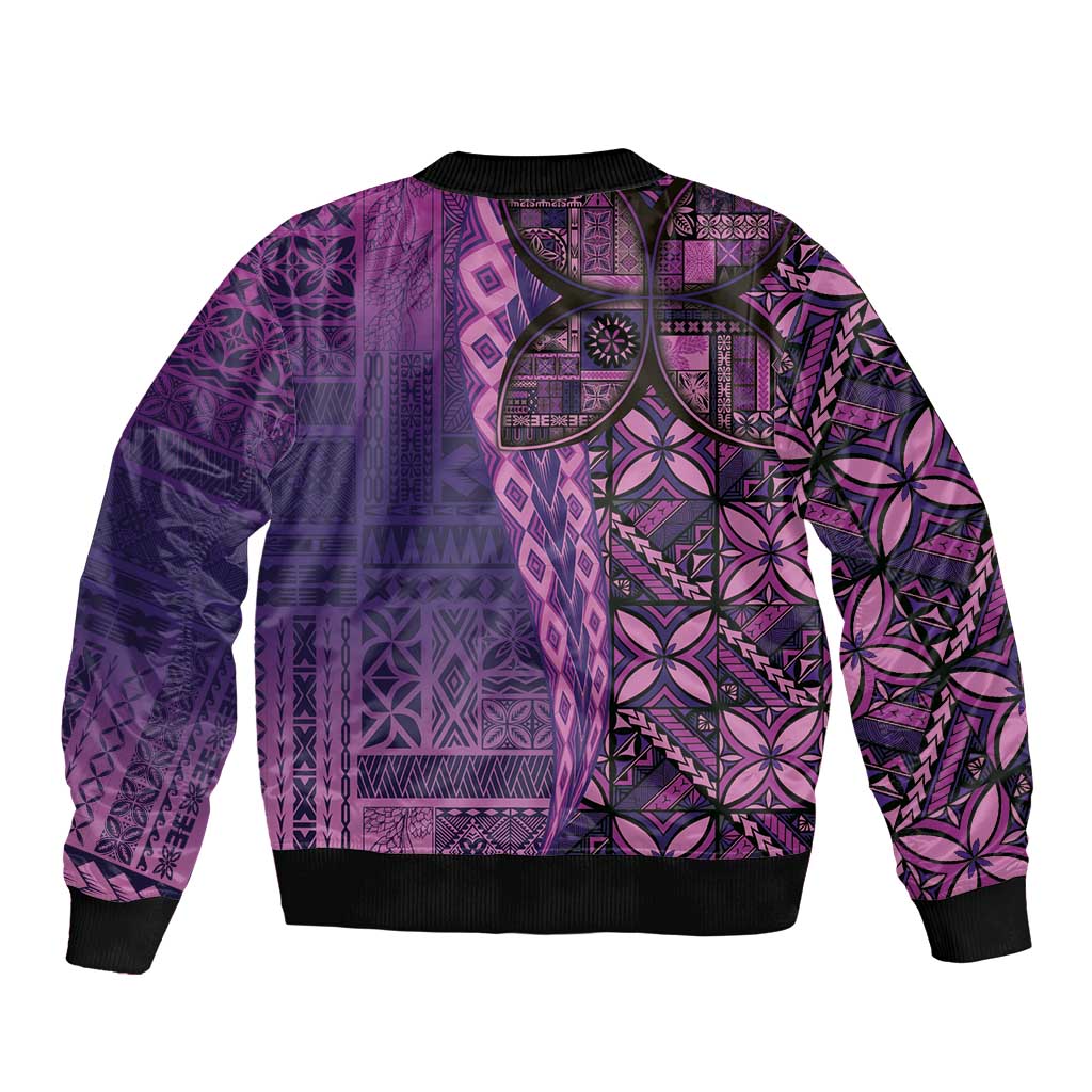 Samoan Pacific Tribal Flower Geometric Art Tattoos Bomber Jacket Siapo Pattern Purple Haze - Polynesian Pride