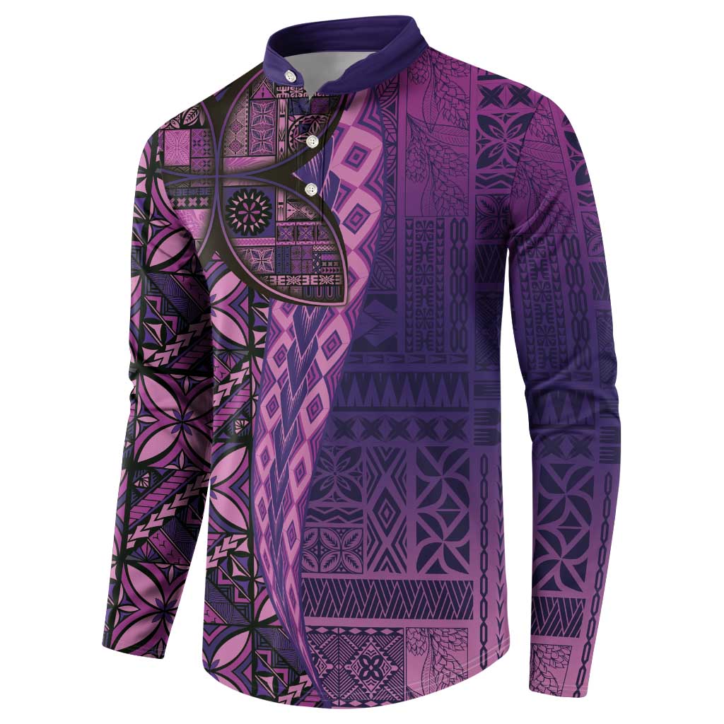 Samoan Pacific Tribal Flower Geometric Art Tattoos Button Sweatshirt Siapo Pattern Purple Haze - Polynesian Pride