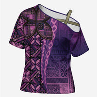 Samoan Pacific Tribal Flower Geometric Art Tattoos Cross Shoulder Shirt Siapo Pattern Purple Haze - Polynesian Pride