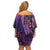 Samoan Pacific Tribal Flower Geometric Art Tattoos Family Matching Off Shoulder Short Dress and Hawaiian Shirt Siapo Pattern Purple Haze - Polynesian Pride