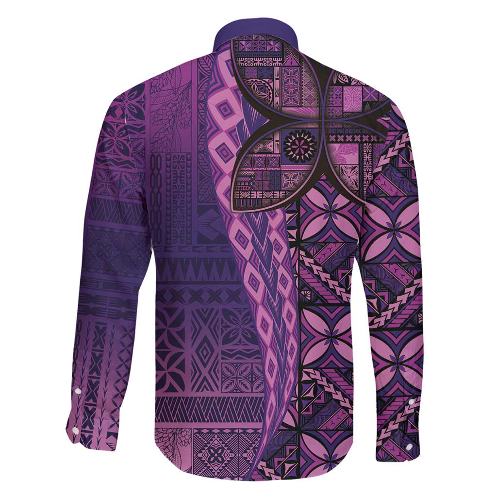 Samoan Pacific Tribal Flower Geometric Art Tattoos Family Matching Summer Maxi Dress and Hawaiian Shirt Siapo Pattern Purple Haze - Polynesian Pride