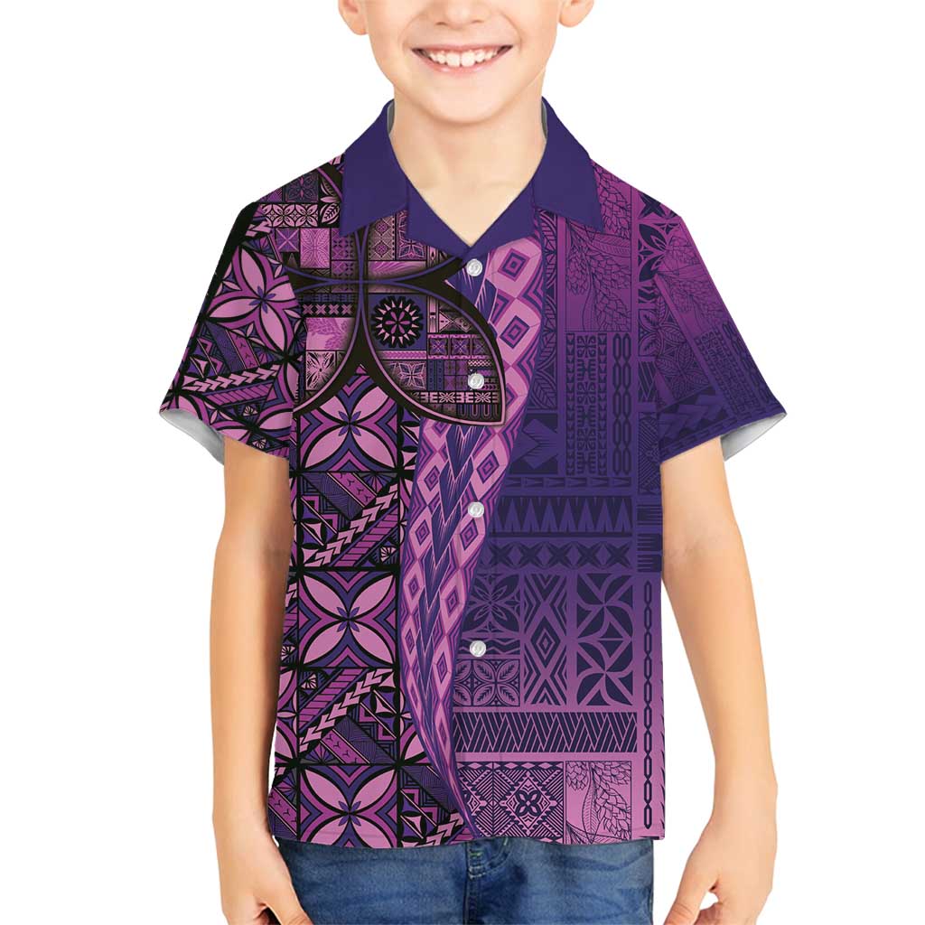 Samoan Pacific Tribal Flower Geometric Art Tattoos Family Matching Summer Maxi Dress and Hawaiian Shirt Siapo Pattern Purple Haze - Polynesian Pride