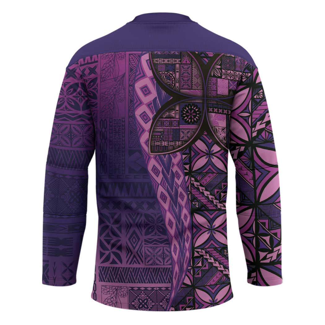 Samoan Pacific Tribal Flower Geometric Art Tattoos Hockey Jersey Siapo Pattern Purple Haze - Polynesian Pride