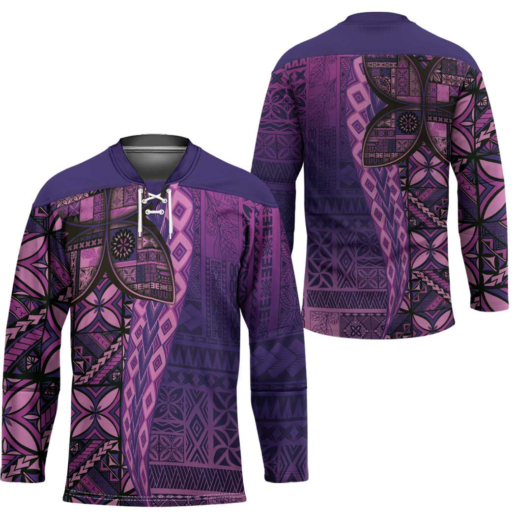 Samoan Pacific Tribal Flower Geometric Art Tattoos Hockey Jersey Siapo Pattern Purple Haze - Polynesian Pride