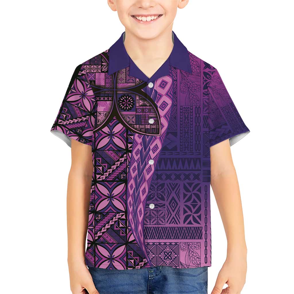 Samoan Pacific Tribal Flower Geometric Art Tattoos Kid Hawaiian Shirt Siapo Pattern Purple Haze LT03 Kid Purple - Polynesian Pride