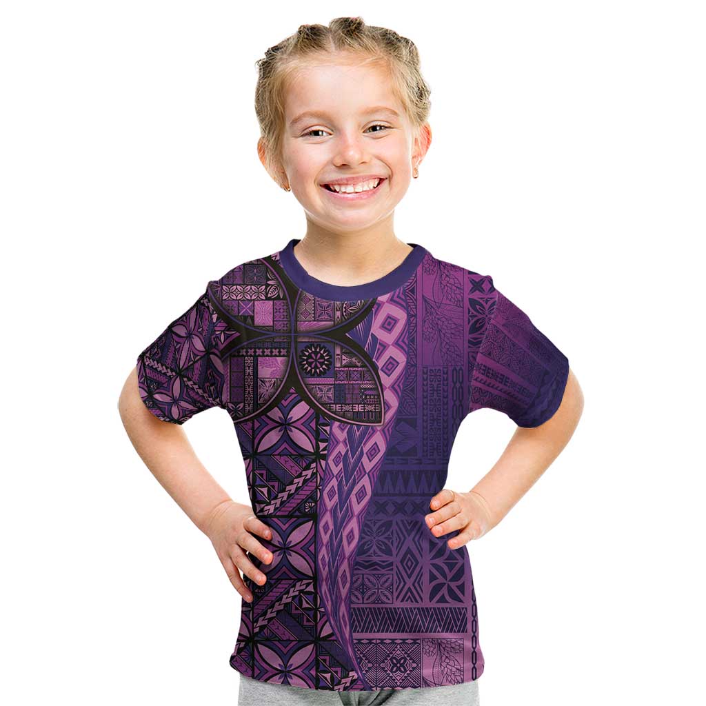 Samoan Pacific Tribal Flower Geometric Art Tattoos Kid T Shirt Siapo Pattern Purple Haze LT03 Purple - Polynesian Pride