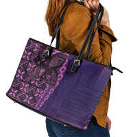Samoan Pacific Tribal Flower Geometric Art Tattoos Leather Tote Bag Siapo Pattern Purple Haze LT03 - Polynesian Pride