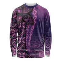 Samoan Pacific Tribal Flower Geometric Art Tattoos Long Sleeve Shirt Siapo Pattern Purple Haze - Polynesian Pride