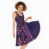 Samoan Pacific Tribal Flower Geometric Art Tattoos Midi Dress Siapo Pattern Purple Haze - Polynesian Pride