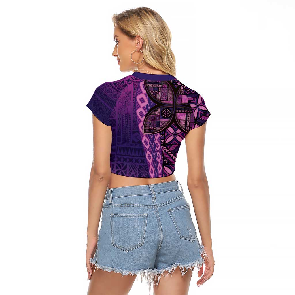 Samoan Pacific Tribal Flower Geometric Art Tattoos Raglan Cropped T Shirt Siapo Pattern Purple Haze - Polynesian Pride