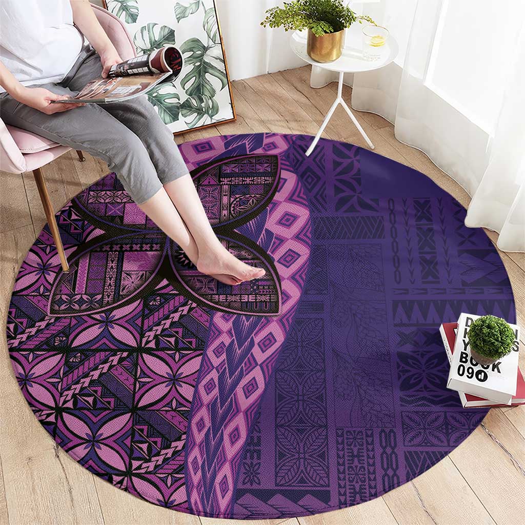 Samoan Pacific Tribal Flower Geometric Art Tattoos Round Carpet Siapo Pattern Purple Haze - Polynesian Pride