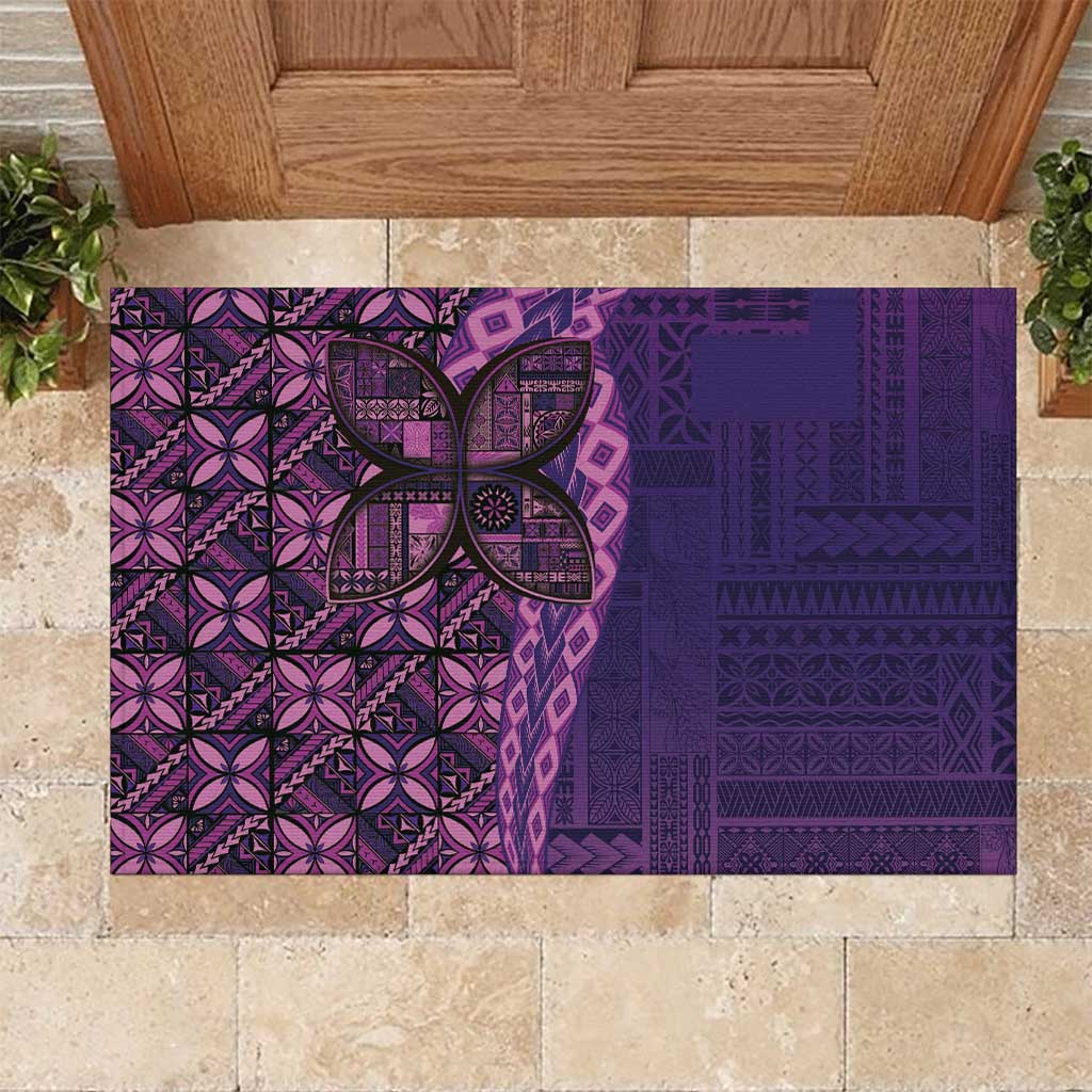 Samoan Pacific Tribal Flower Geometric Art Tattoos Rubber Doormat Siapo Pattern Purple Haze - Polynesian Pride