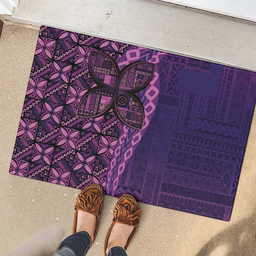 Samoan Pacific Tribal Flower Geometric Art Tattoos Rubber Doormat Siapo Pattern Purple Haze - Polynesian Pride