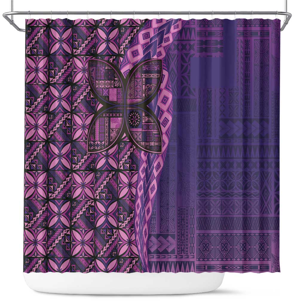 Samoan Pacific Tribal Flower Geometric Art Tattoos Shower Curtain Siapo Pattern Purple Haze LT03 Purple - Polynesian Pride