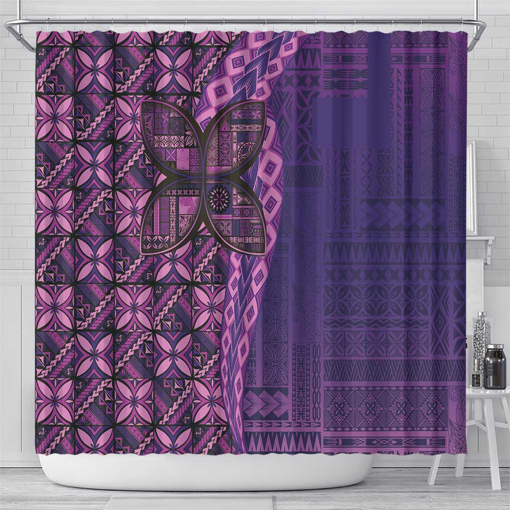 Samoan Pacific Tribal Flower Geometric Art Tattoos Shower Curtain Siapo Pattern Purple Haze - Polynesian Pride