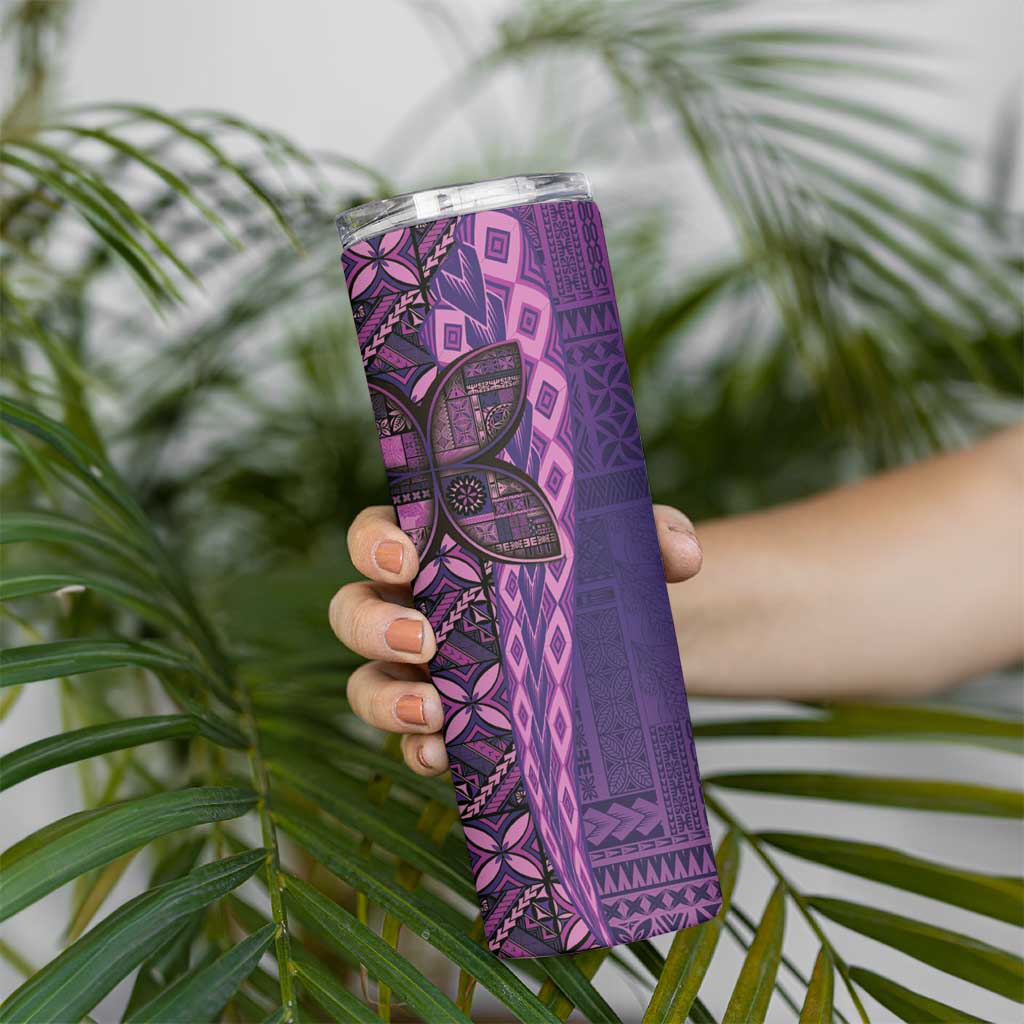 Samoan Pacific Tribal Flower Geometric Art Tattoos Skinny Tumbler Siapo Pattern Purple Haze - Polynesian Pride