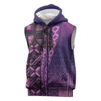 Samoan Pacific Tribal Flower Geometric Art Tattoos Sleeveless Zip Hoodie Siapo Pattern Purple Haze - Polynesian Pride