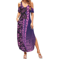 Samoan Pacific Tribal Flower Geometric Art Tattoos Summer Maxi Dress Siapo Pattern Purple Haze - Polynesian Pride