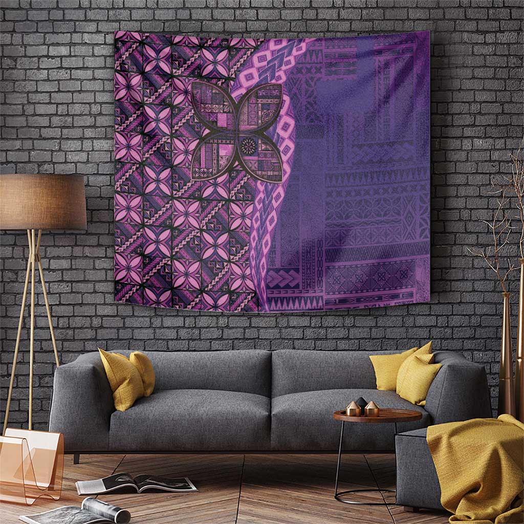 Samoan Pacific Tribal Flower Geometric Art Tattoos Tapestry Siapo Pattern Purple Haze - Polynesian Pride