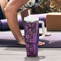 Samoan Pacific Tribal Flower Geometric Art Tattoos Tumbler With Handle Siapo Pattern Purple Haze - Polynesian Pride