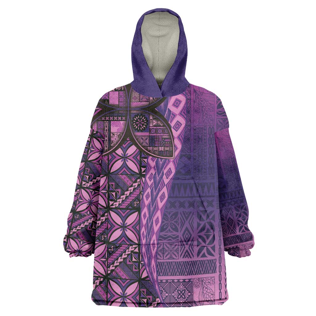 Samoan Pacific Tribal Flower Geometric Art Tattoos Wearable Blanket Hoodie Siapo Pattern Purple Haze LT03 One Size Purple - Polynesian Pride