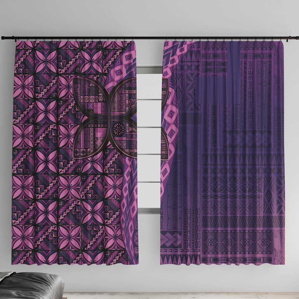 Samoan Pacific Tribal Flower Geometric Art Tattoos Window Curtain Siapo Pattern Purple Haze LT03 With Hooks Purple - Polynesian Pride
