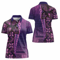 Samoan Pacific Tribal Flower Geometric Art Tattoos Women Polo Shirt Siapo Pattern Purple Haze - Polynesian Pride
