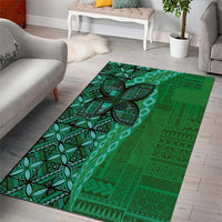 Samoan Pacific Tribal Flower Geometric Art Tattoos Area Rug Siapo Pattern Emerald Glow - Polynesian Pride