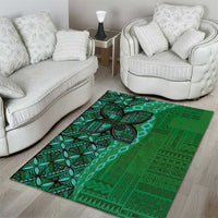 Samoan Pacific Tribal Flower Geometric Art Tattoos Area Rug Siapo Pattern Emerald Glow - Polynesian Pride