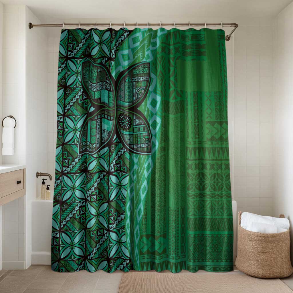 Samoan Pacific Tribal Flower Geometric Art Tattoos Bathroom Set Siapo Pattern Emerald Glow - Polynesian Pride