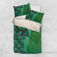 Samoan Pacific Tribal Flower Geometric Art Tattoos Bedding Set Siapo Pattern Emerald Glow - Polynesian Pride