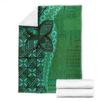 Samoan Pacific Tribal Flower Geometric Art Tattoos Blanket Siapo Pattern Emerald Glow - Polynesian Pride
