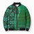 Samoan Pacific Tribal Flower Geometric Art Tattoos Bomber Puffer Jacket Siapo Pattern Emerald Glow - Polynesian Pride