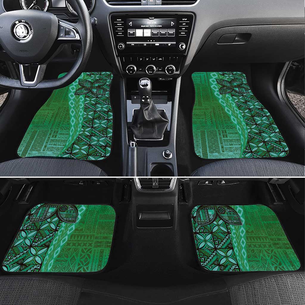Samoan Pacific Tribal Flower Geometric Art Tattoos Car Mats Siapo Pattern Emerald Glow - Polynesian Pride